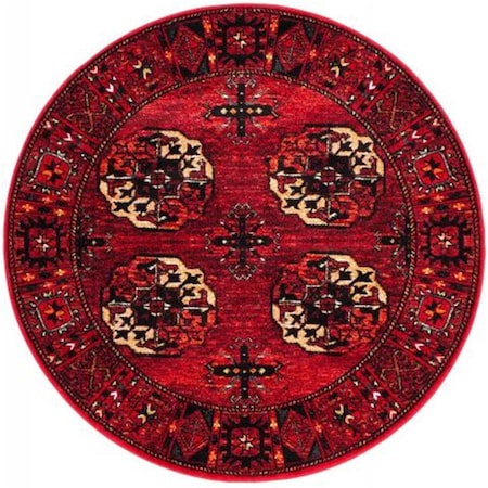 Flowers First 6 ft. 7 in. x 6 ft. 7 in. Round Vintage Hamadan Power Loomed Round Rug, Red & Multi Color FL1862578